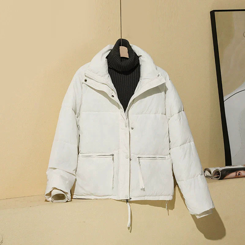 Women's cropped boxy puffer coat stand collar insulated lightweight outerwear for everyday chic warmth