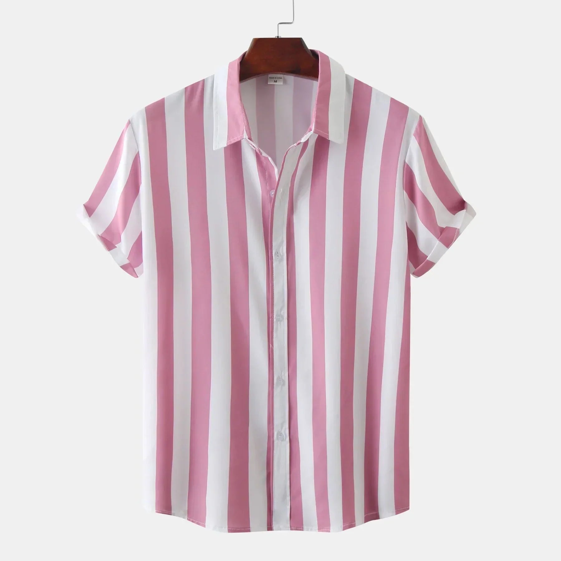 Men's short sleeve button-down shirt navy vertical stripes slim casual elegant everyday style