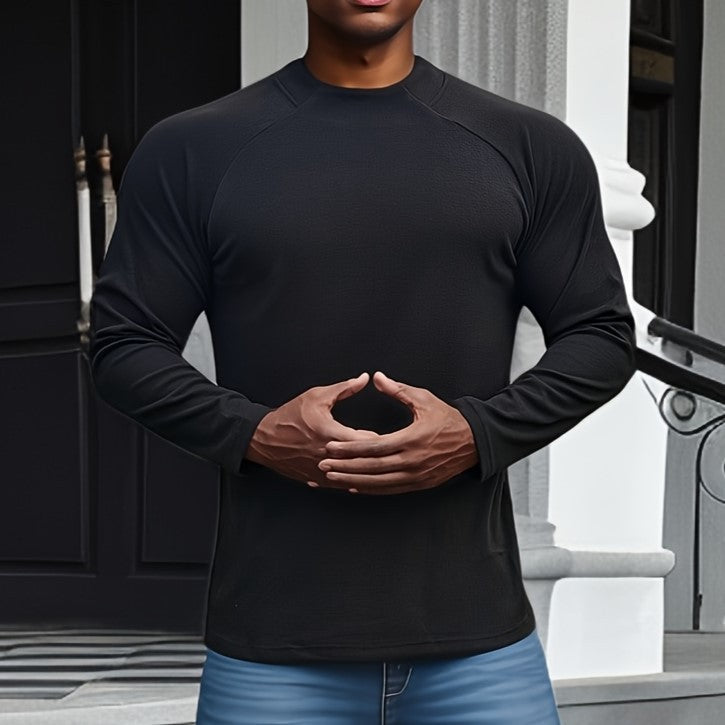 Men's slim fit long sleeve raglan crew neck t-shirt soft stretch cotton everyday modern style