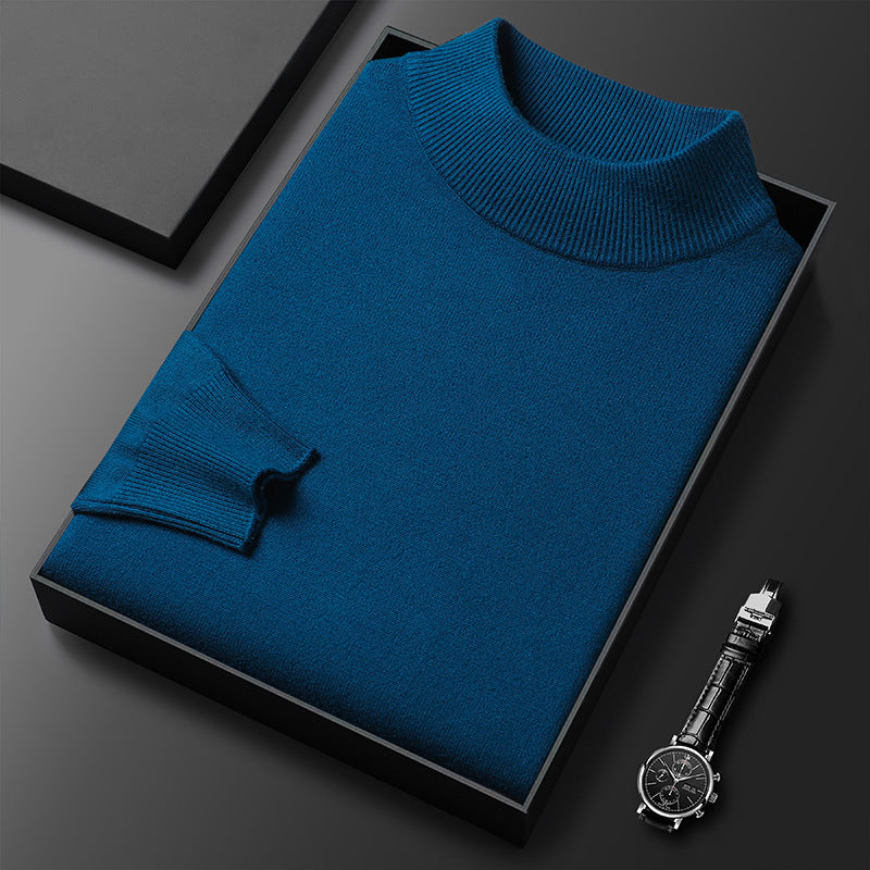Men's slim fit half turtleneck winter knit sweater, versatile warm pullover for formal and casual wear