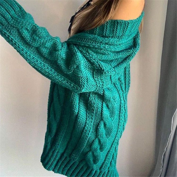 Women's oversized cable knit V-neck sweater wool blend long sleeves cozy winter style