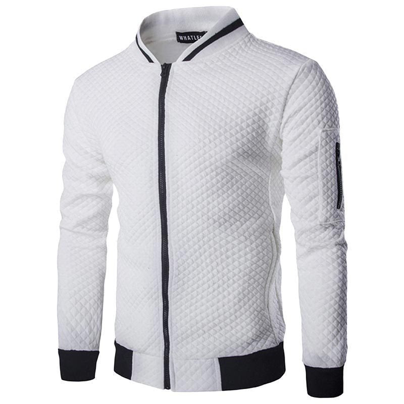 Men's slim fit quilted cotton blend bomber jacket with zipper front in versatile layering style