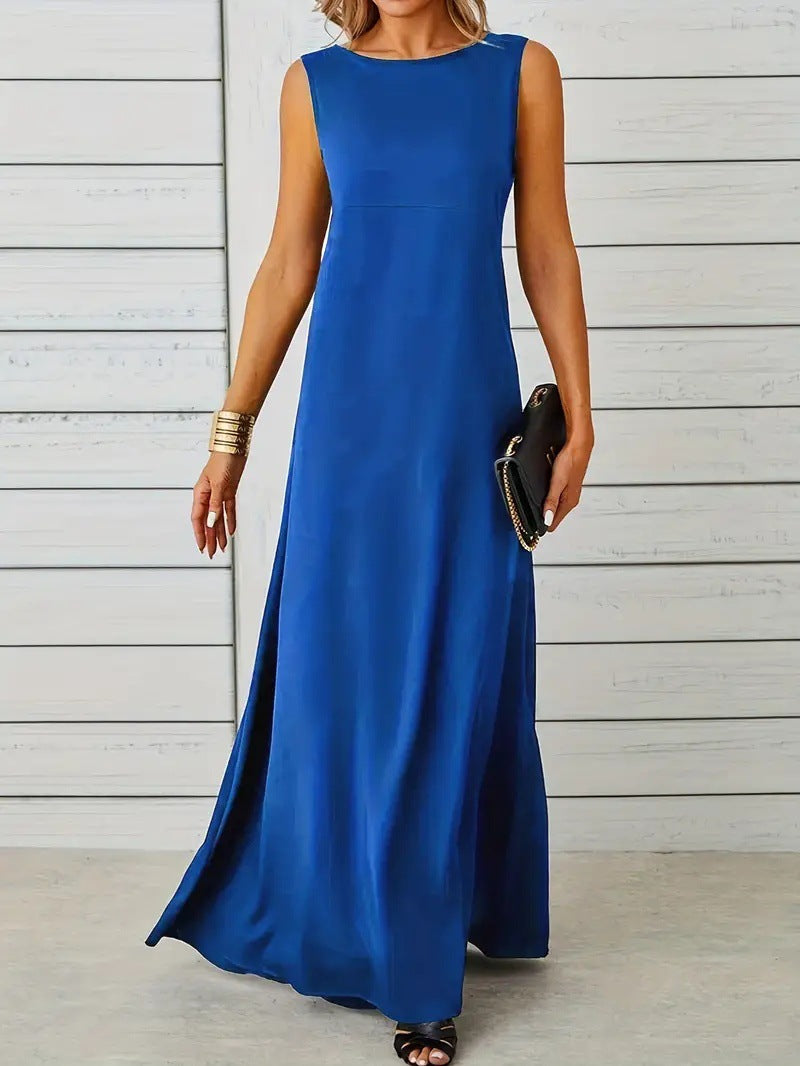 Women's sleeveless midi dress lightweight cotton relaxed fit minimalist silhouette breathable warm-weather style