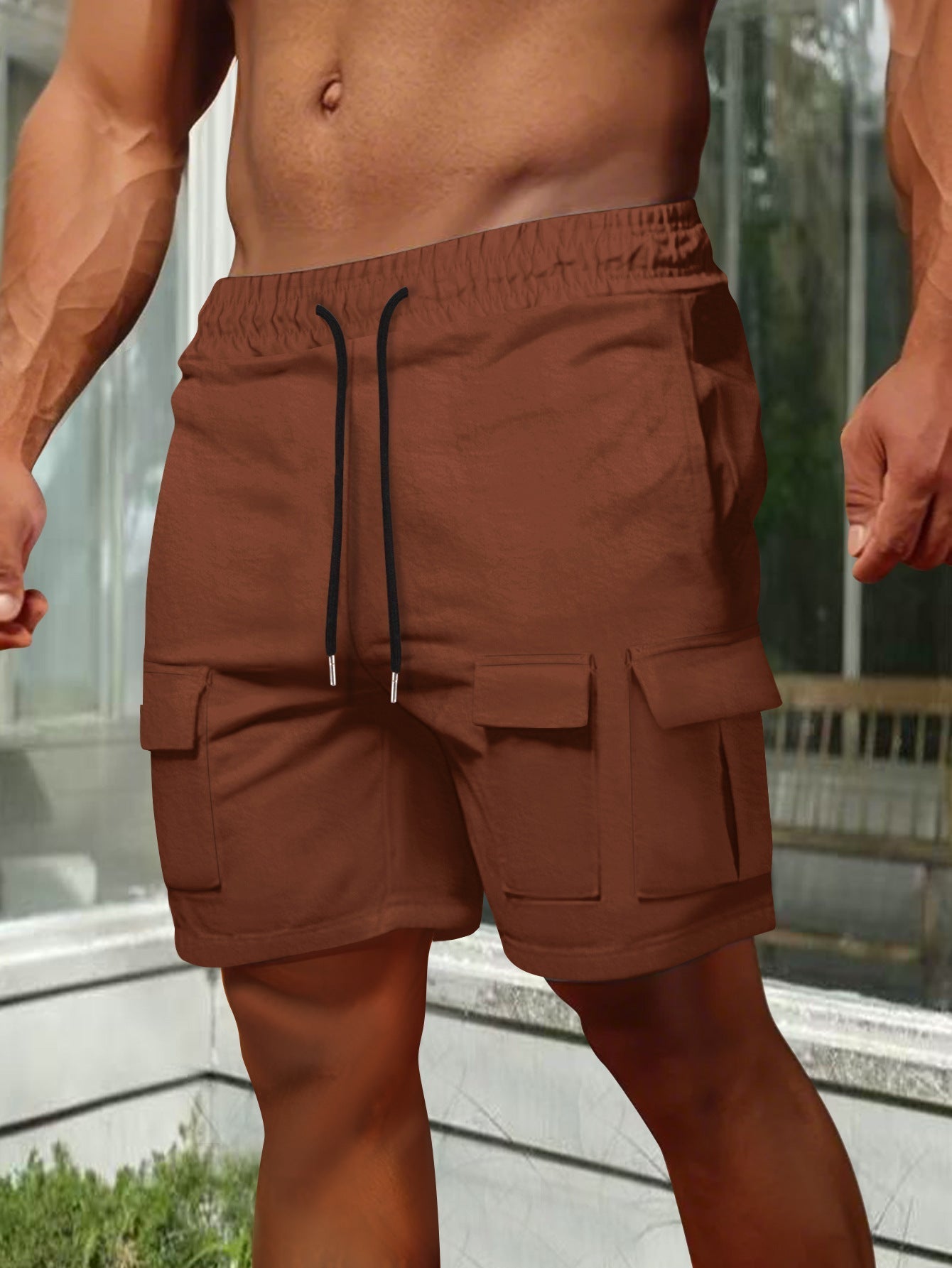 Men's olive cargo shorts relaxed fit breathable cotton blend with utility pockets for everyday wear