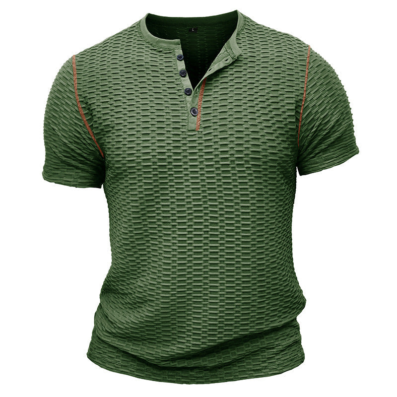 Men's slim fit Henley T-shirt textured design short sleeve casual everyday wear modern streetwear