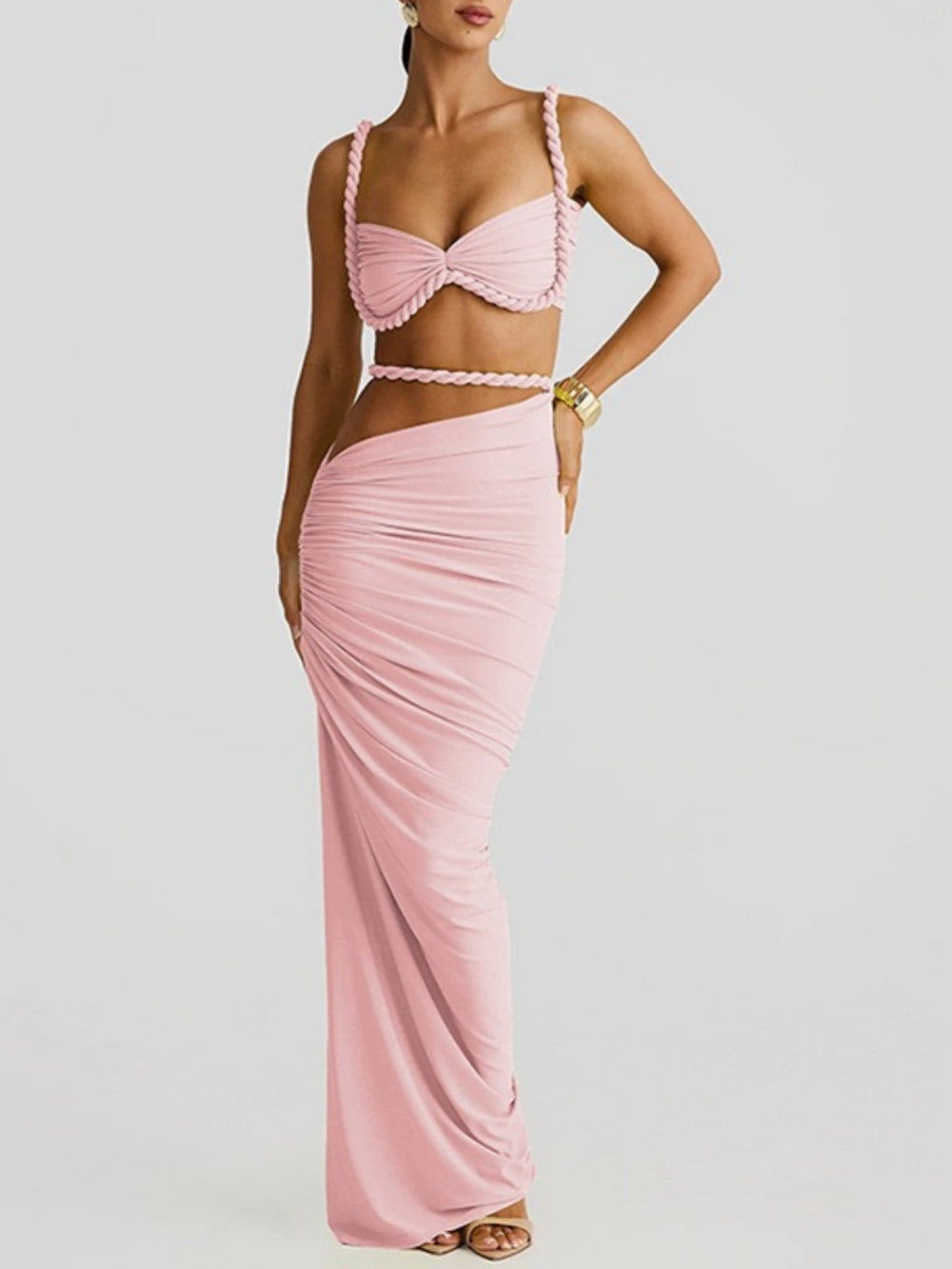 Pearl marble two-layer stretch skirt handcrafted rope waist asymmetrical hem modern silhouette