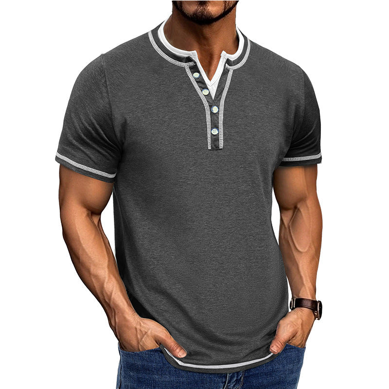 Men's casual Henley T-shirt soft cotton short sleeve comfortable fit everyday urban style