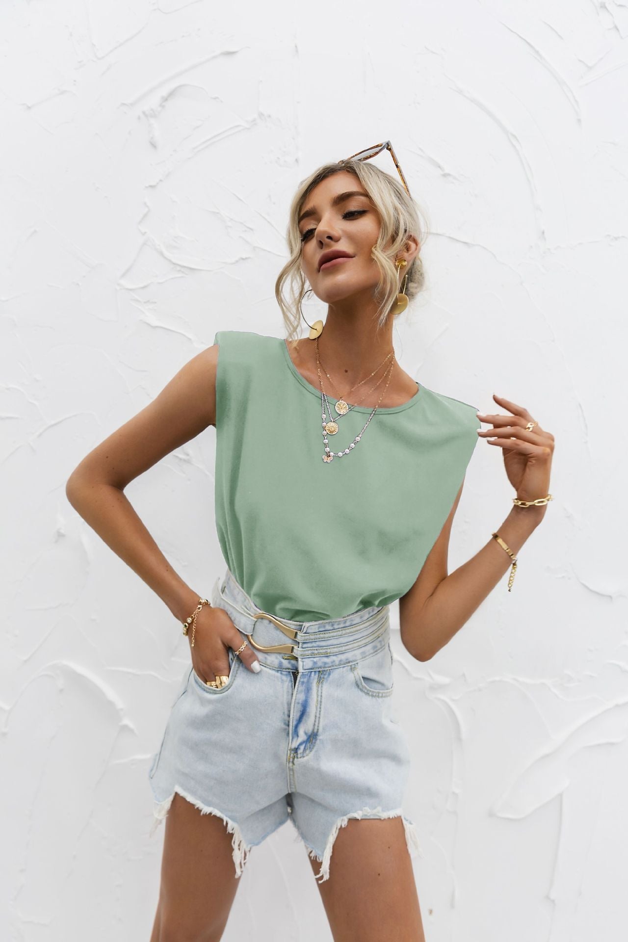 Women's relaxed fit short sleeve top extended shoulders lightweight cotton blend casual everyday