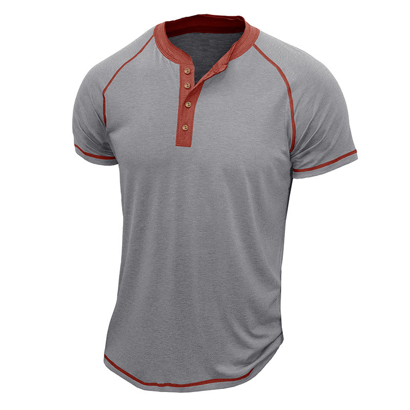 Men's regular fit short sleeve Henley t-shirt with breathable contrast details for casual wear