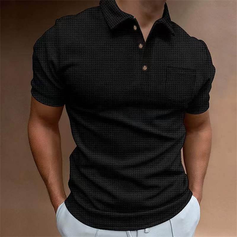 Men's slim fit piqué knit polo shirt with chest pocket, short sleeve everyday casual style