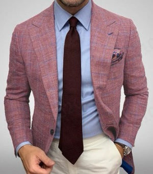 Clifford men's beige linen blazer classic fit notch lapel two-button elegant formal style