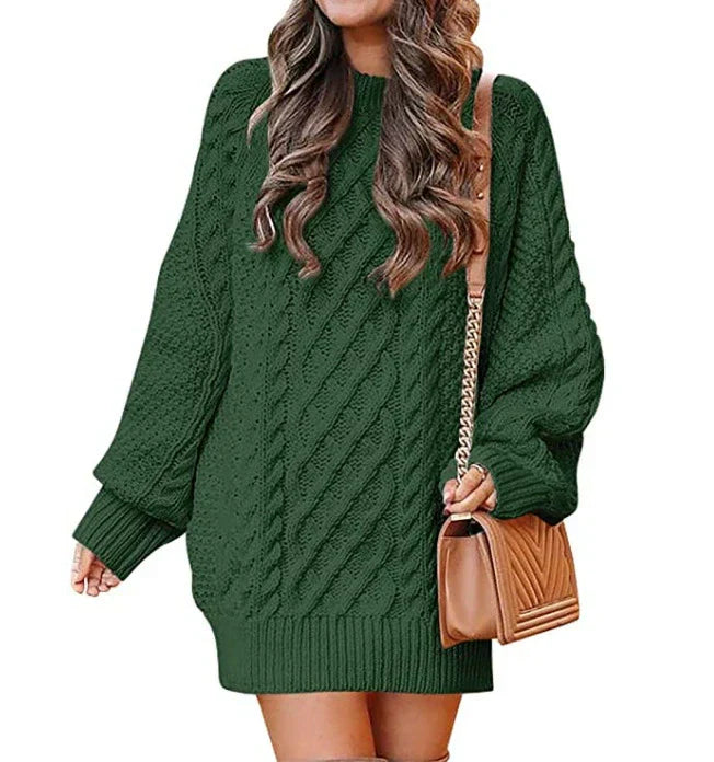 Women's wool blend cable knit oversized sweater dress mid-length silhouette for everyday warmth