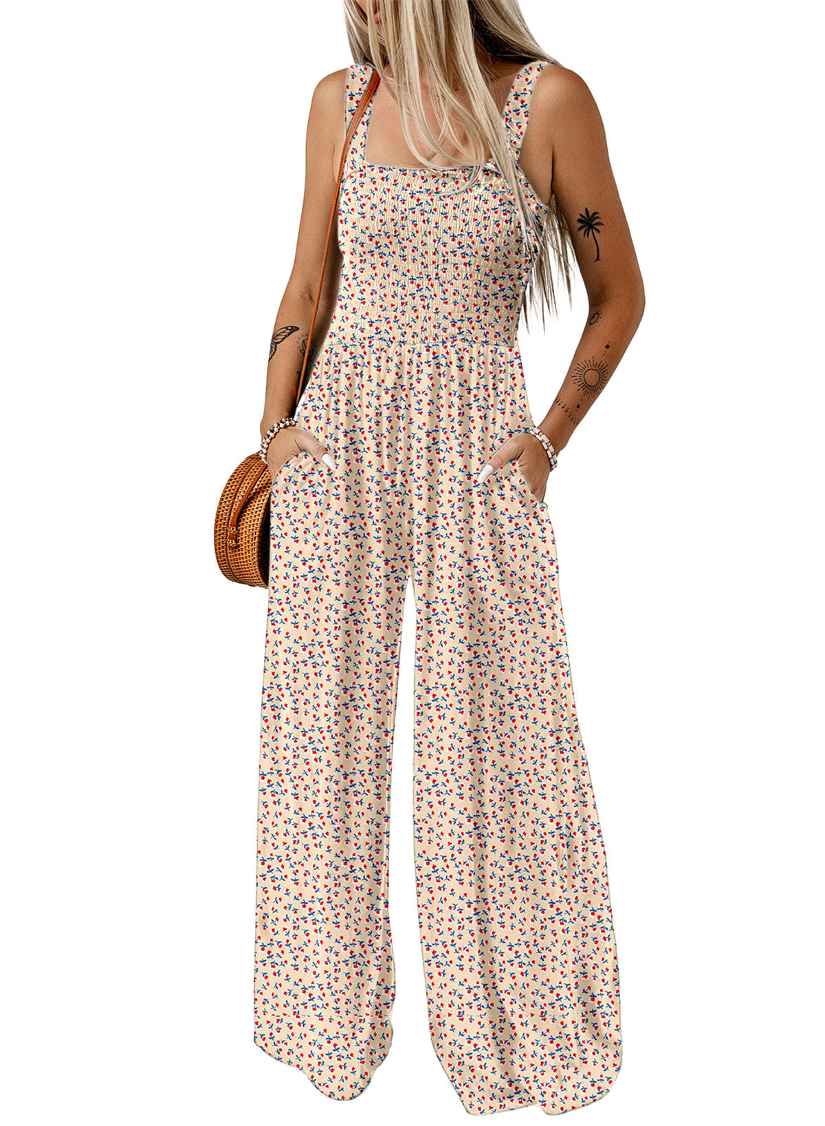 Kaitlyn women's floral wide-leg jumpsuit flowing silhouette elegant spring one-piece day to night