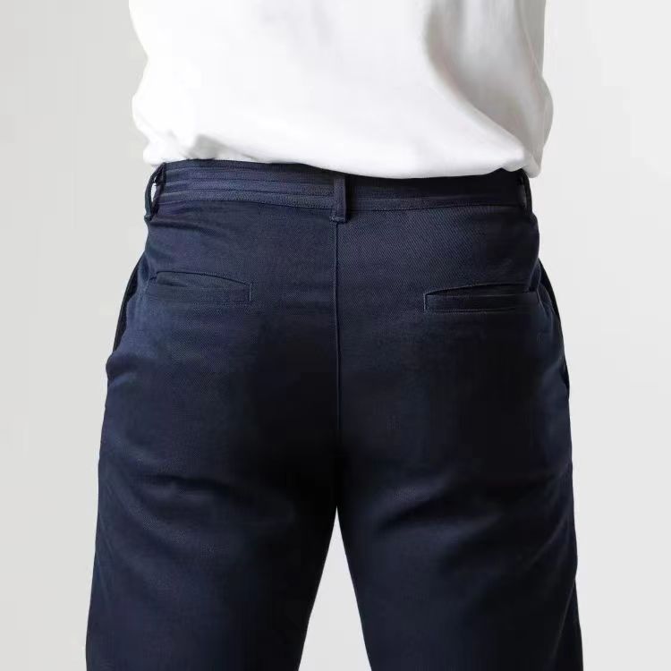 Men's slim fit tapered leg trousers in neutral tone, breathable cotton blend everyday casual style