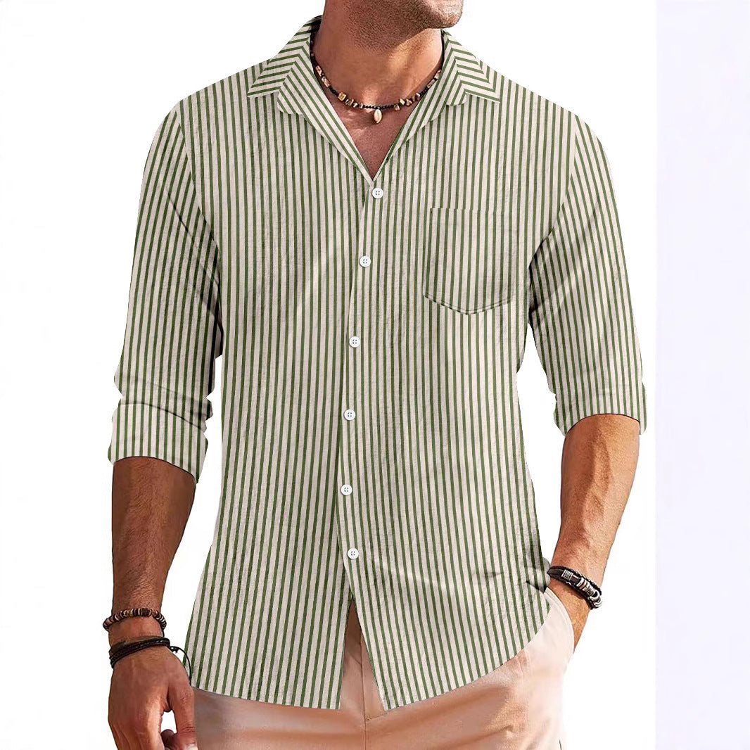 Men's regular fit long sleeve striped shirt with chest pocket in breathable fabric for smart casual style