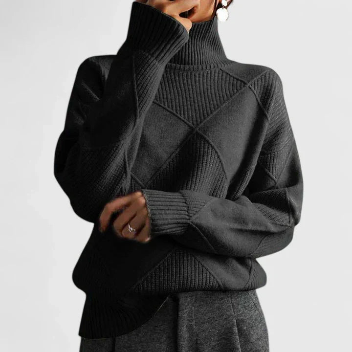 Clara women's slouchy high-neck winter sweater with softly draped silhouette for cozy polished look
