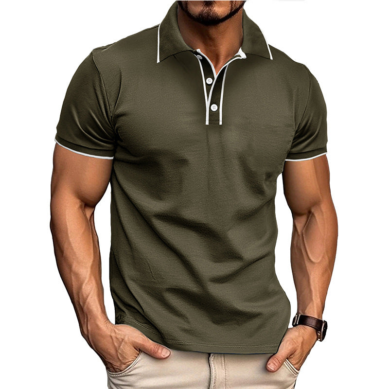 Men's athletic fit polo shirt breathable cotton blend short sleeve streamlined silhouette