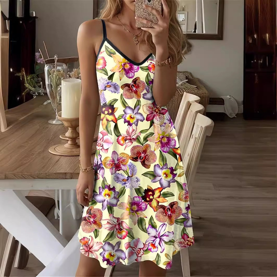 Women's white cotton-blend mini dress A-line silhouette with V-neck and delicate spaghetti straps