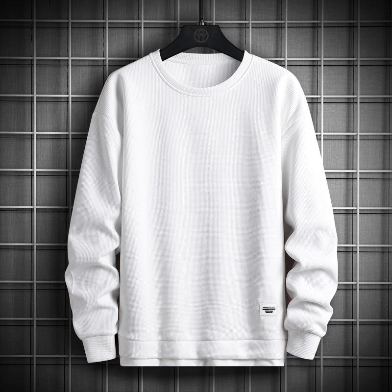 Men's waffle knit crewneck sweatshirt relaxed fit breathable cotton blend casual all-season layering