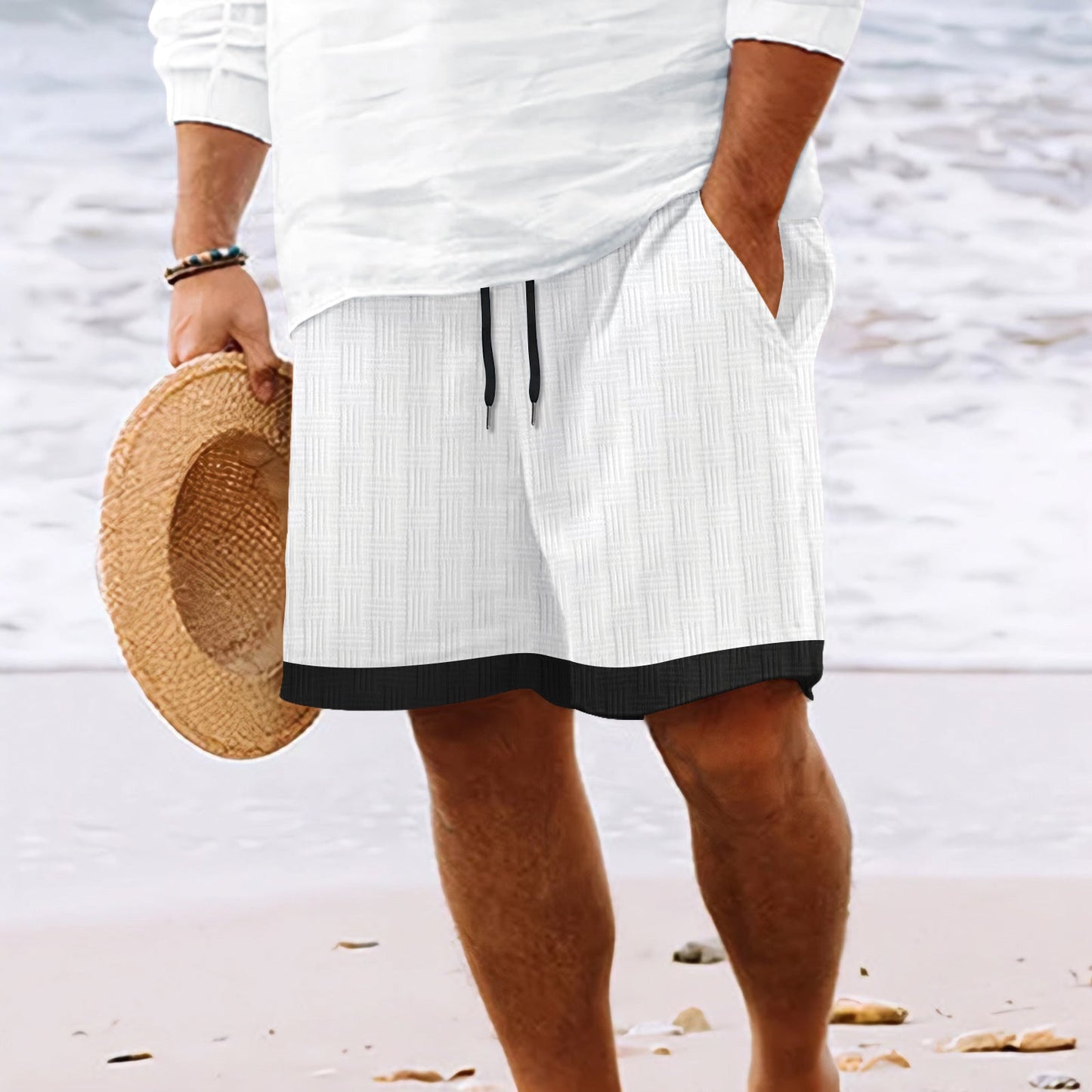Men's relaxed fit casual shorts with elastic drawstring waist for warm weather comfort