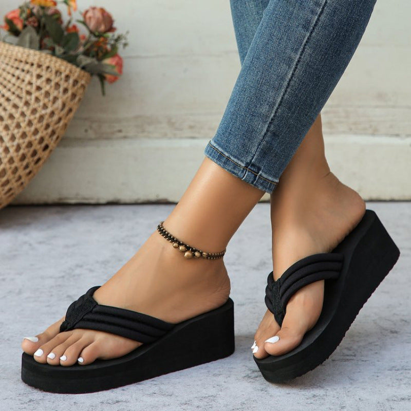Women's platform wedge flip flop sandals with soft cushioned sole for casual summer comfort