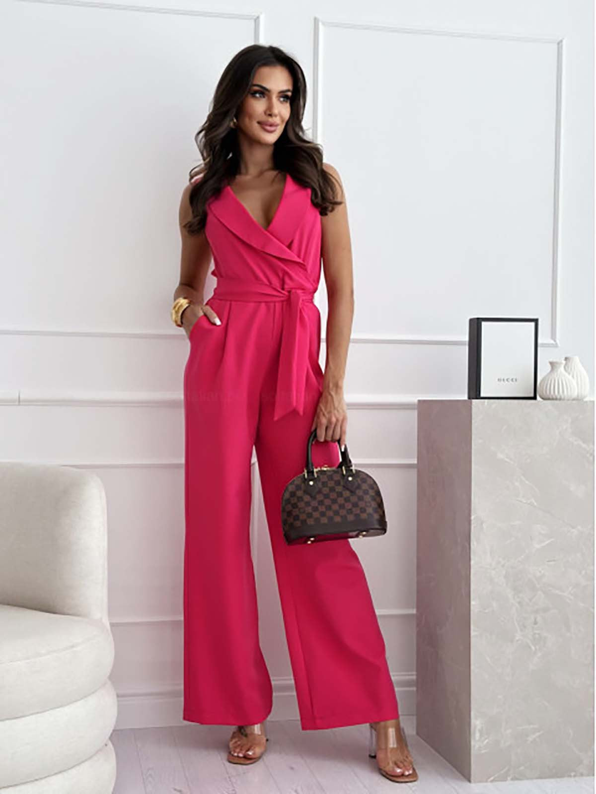 Emory black glamorous jumpsuit for women, flowing silhouette with slight stretch and elegant fit