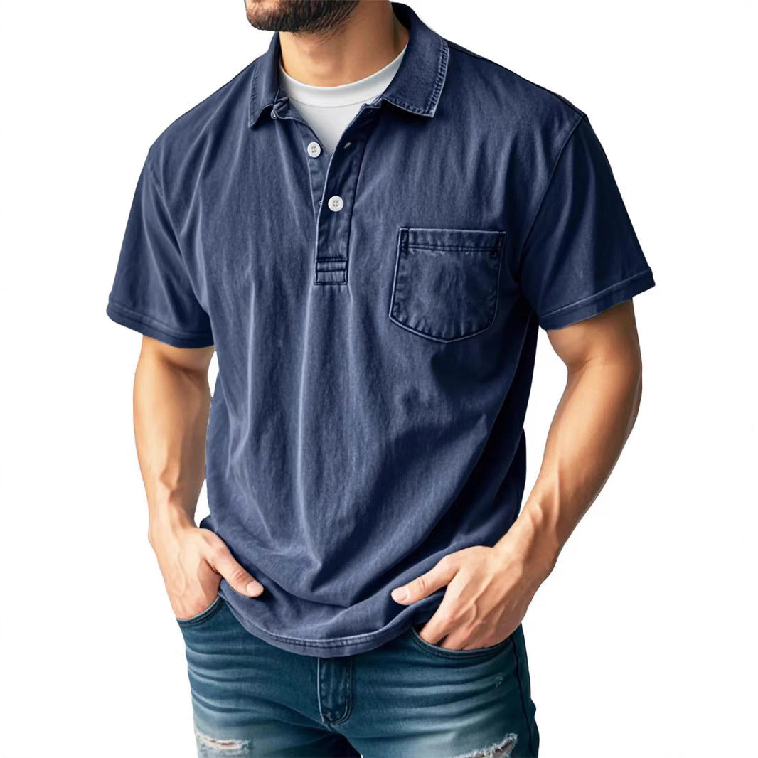 Green relaxed fit men's polo shirt short sleeve breathable fabric with chest pocket casual summer top