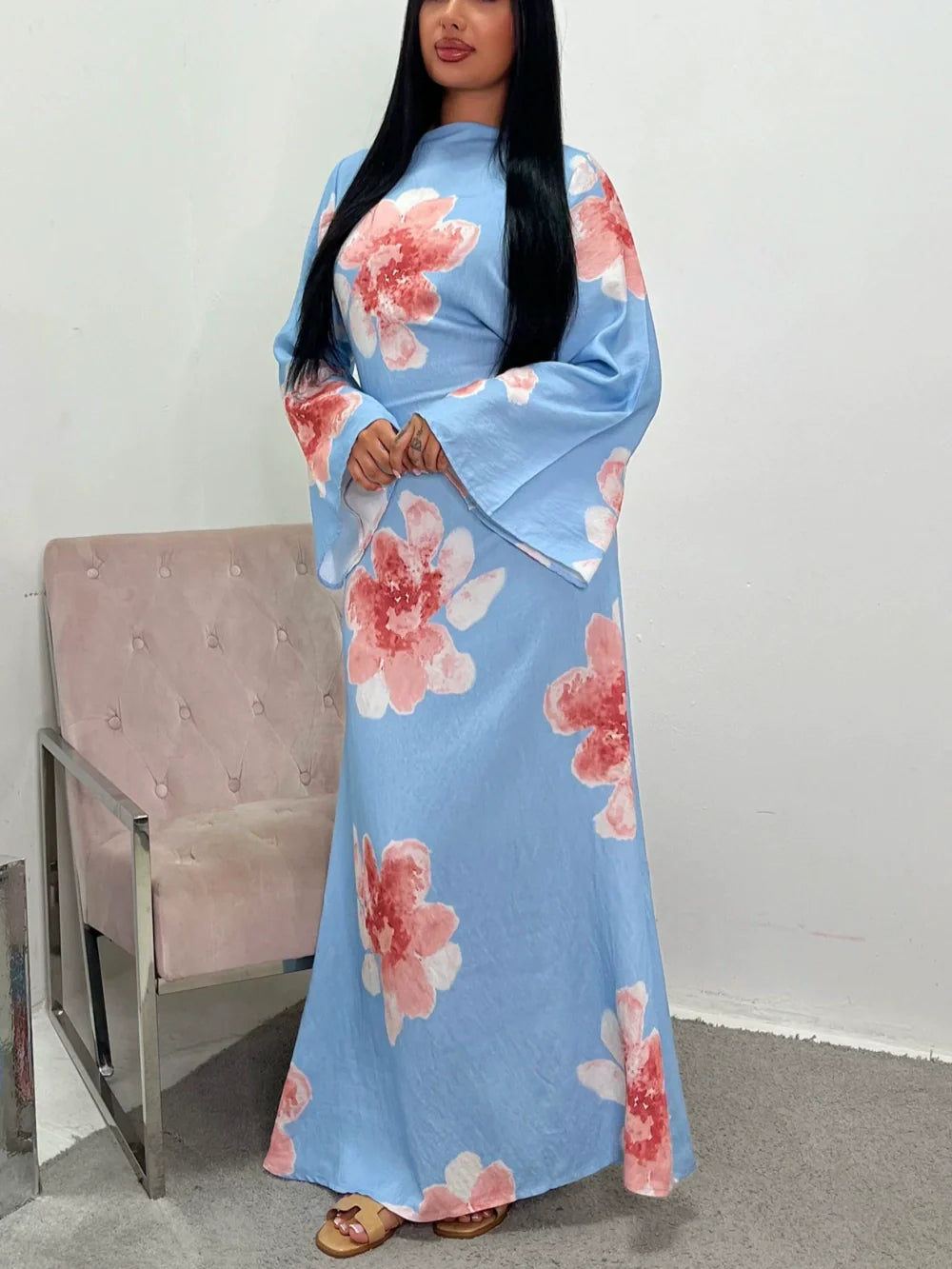 Printed maxi dress women floral tight waist lace detail polyester gown everyday glam