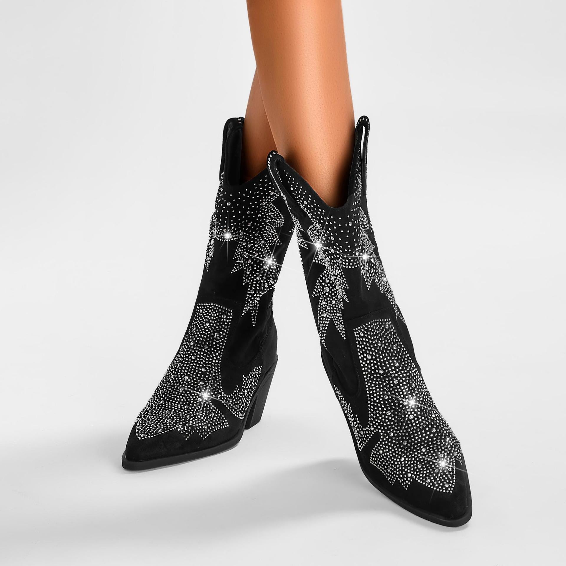 Women's brown western boots with sparkling rhinestone embellishment for glamorous night out style