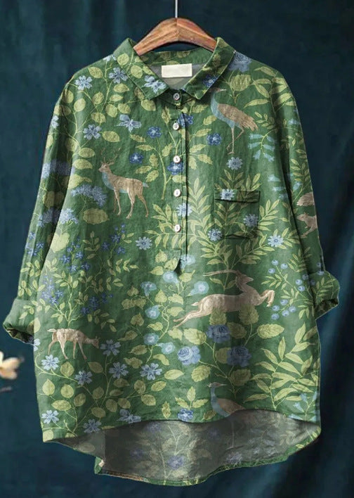 Women's floral button-up shirt loose fit blouse with vibrant color-rich print for everyday chic style
