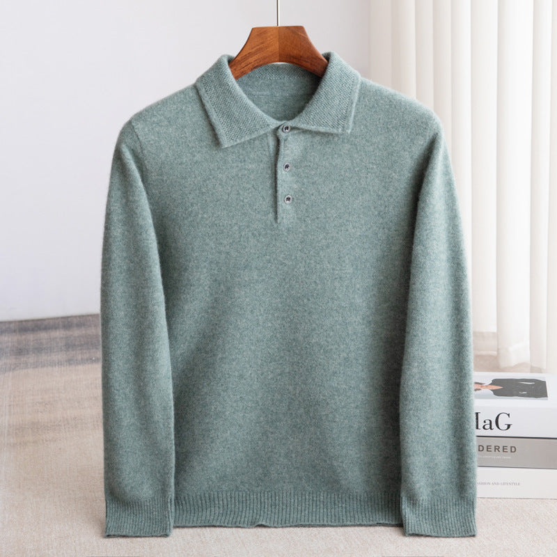 Men's classic knit polo sweater with structured collar and three-button placket, timeless versatile layer