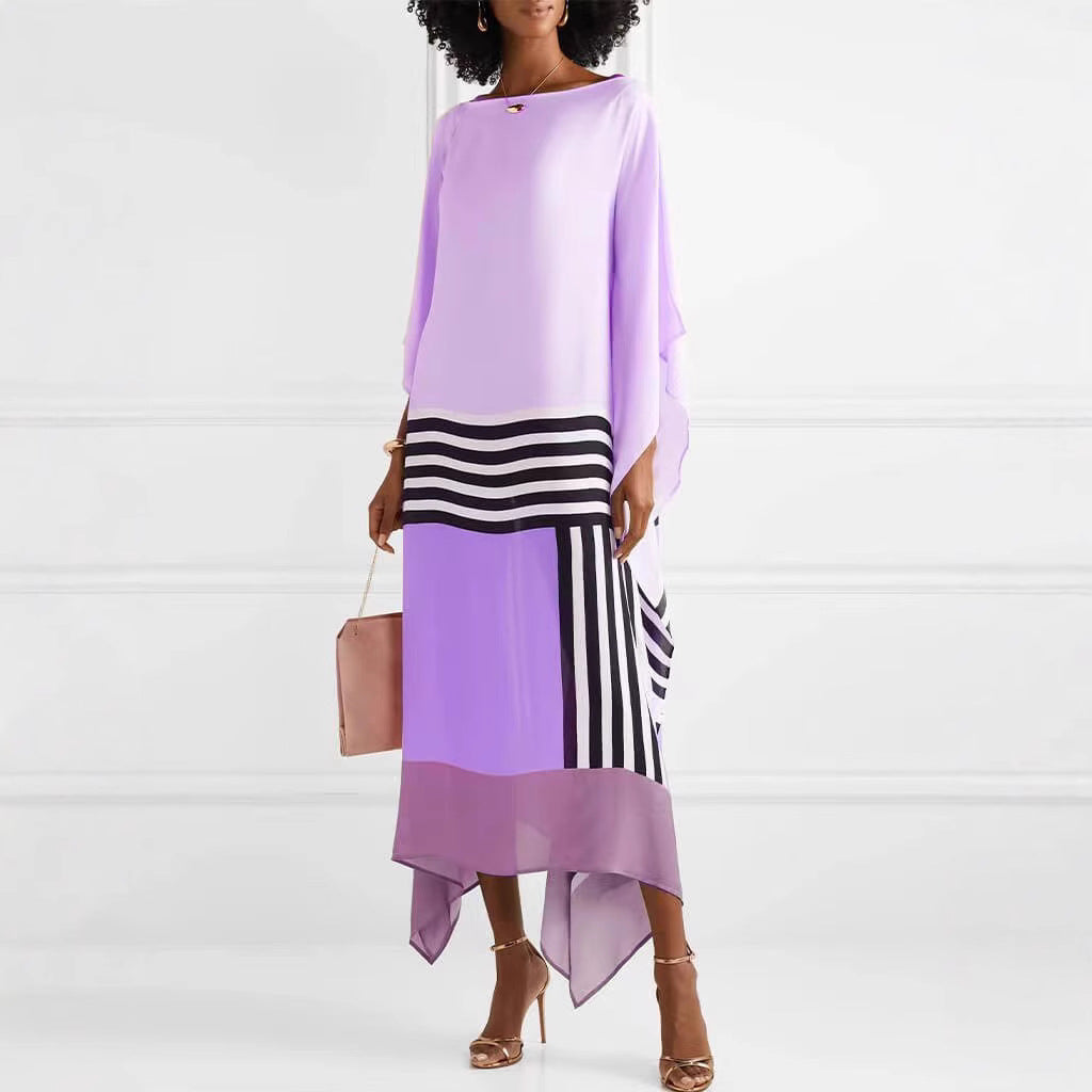 Striped one-shoulder maxi dress loose fit asymmetric hem chic versatile women's fashion