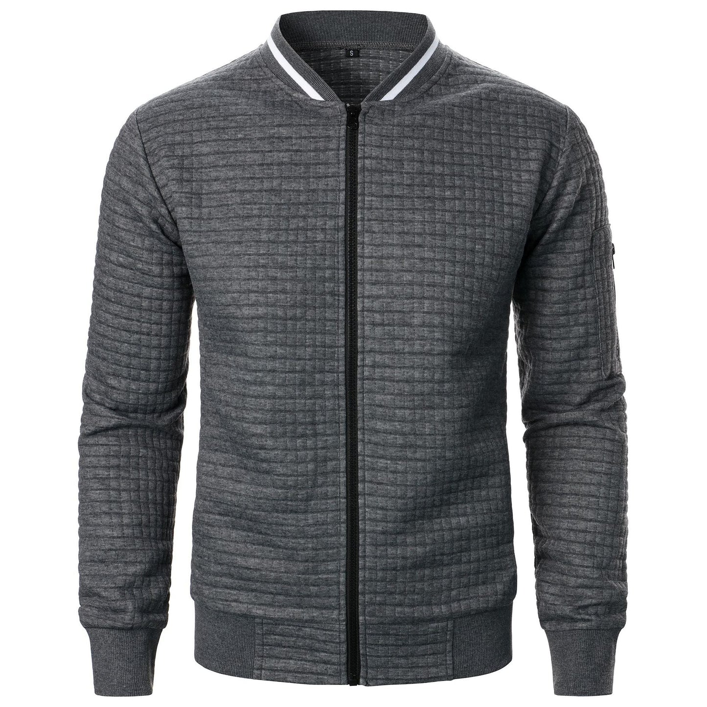 Men's black quilted bomber jacket regular fit with front zipper closure for spring and fall