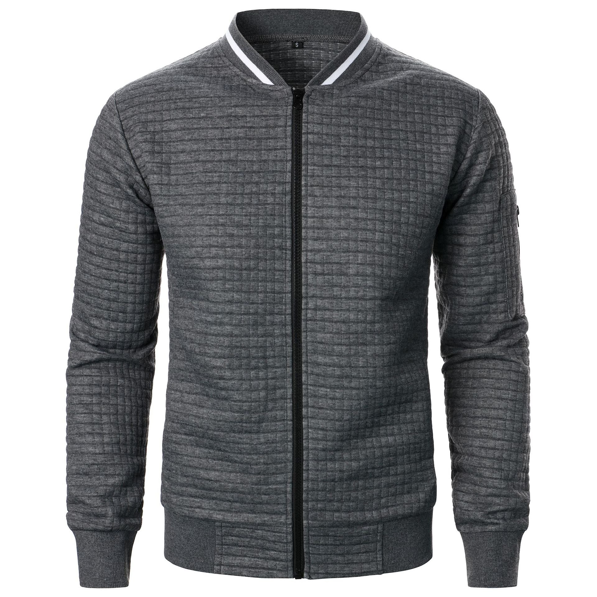 Men's black quilted bomber jacket regular fit with front zipper closure for spring and fall