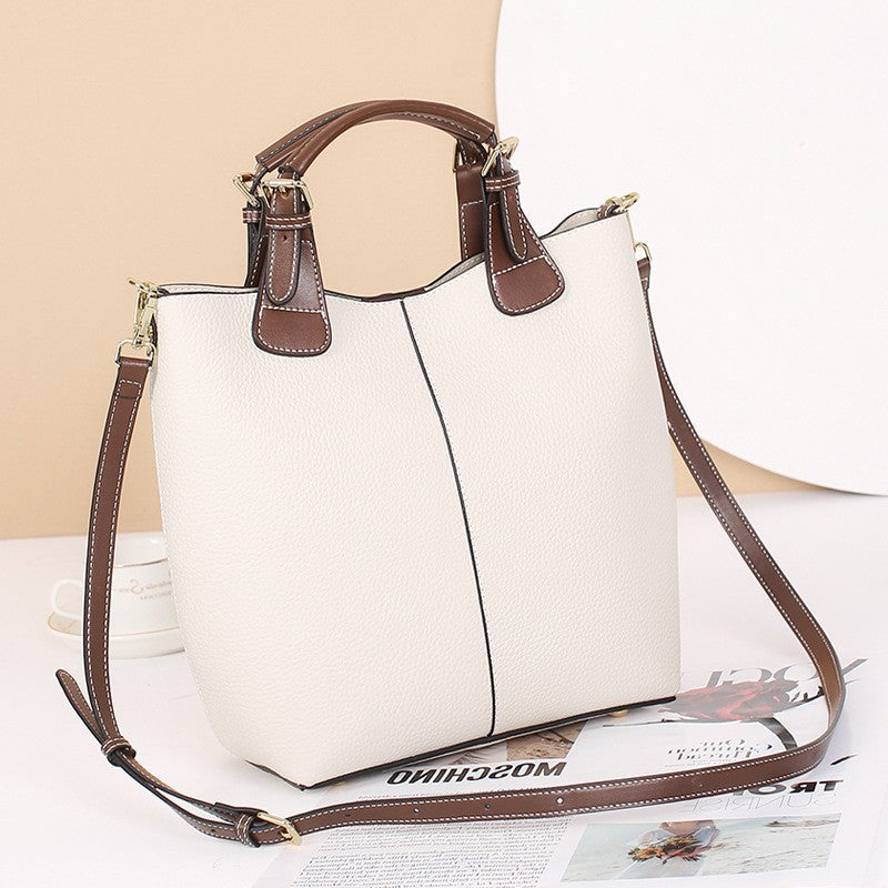 Stephanie black vegan leather structured tote bag with dual handles for work and travel