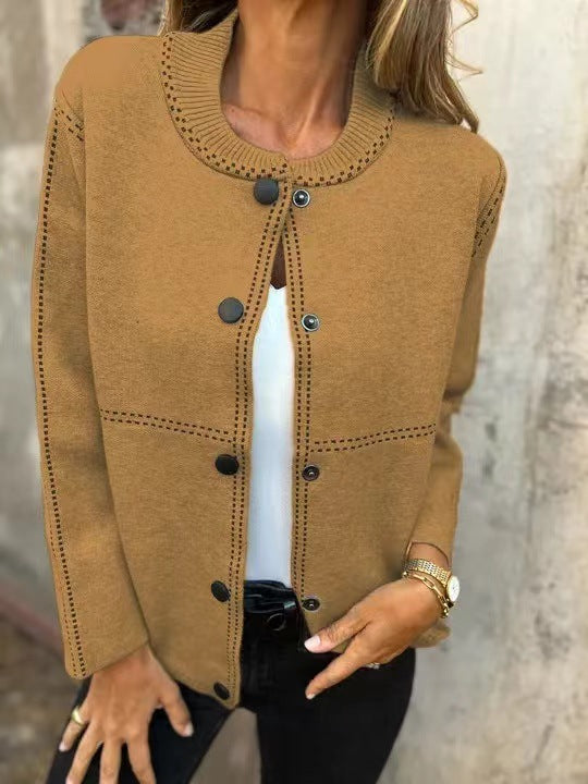 Women's loose fit soft knit cardigan hip length button front versatile everyday layering piece
