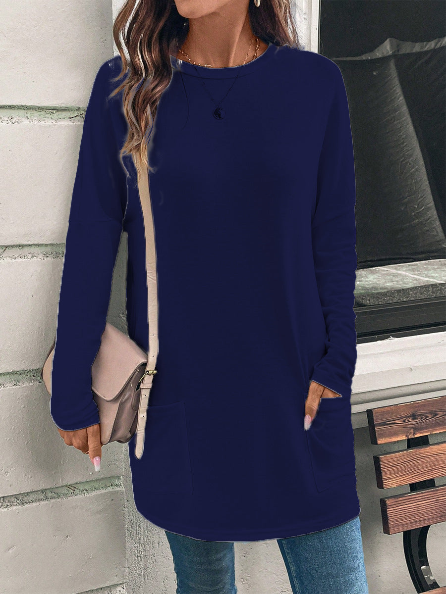 Women's cotton blend relaxed fit sweatshirt tunic length with hip pockets everyday casual style