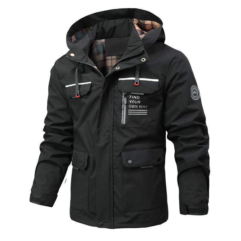 Men's lightweight waterproof windbreaker regular fit with hood and pockets for active lifestyle