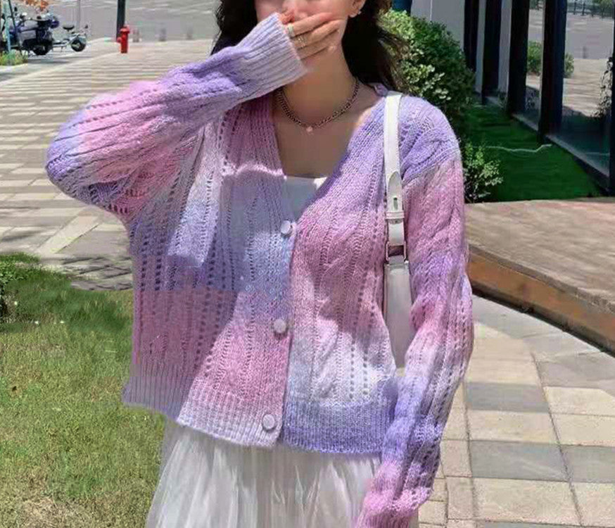 Women's cable knit cardigan relaxed fit button front voluminous sleeves cozy layering piece