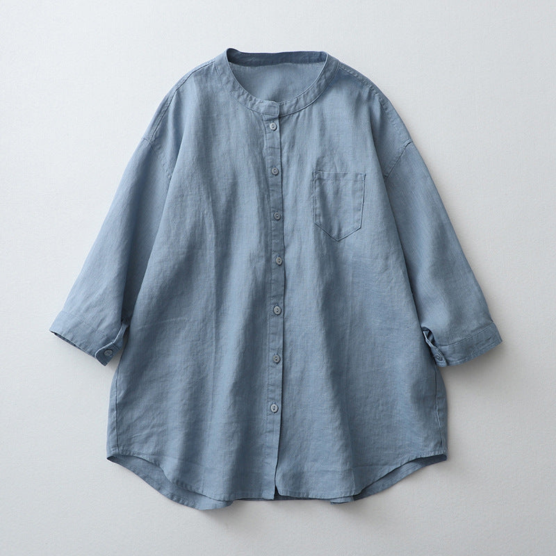 Women oversized minimalist shirt three-quarter sleeves natural fiber breathable relaxed silhouette