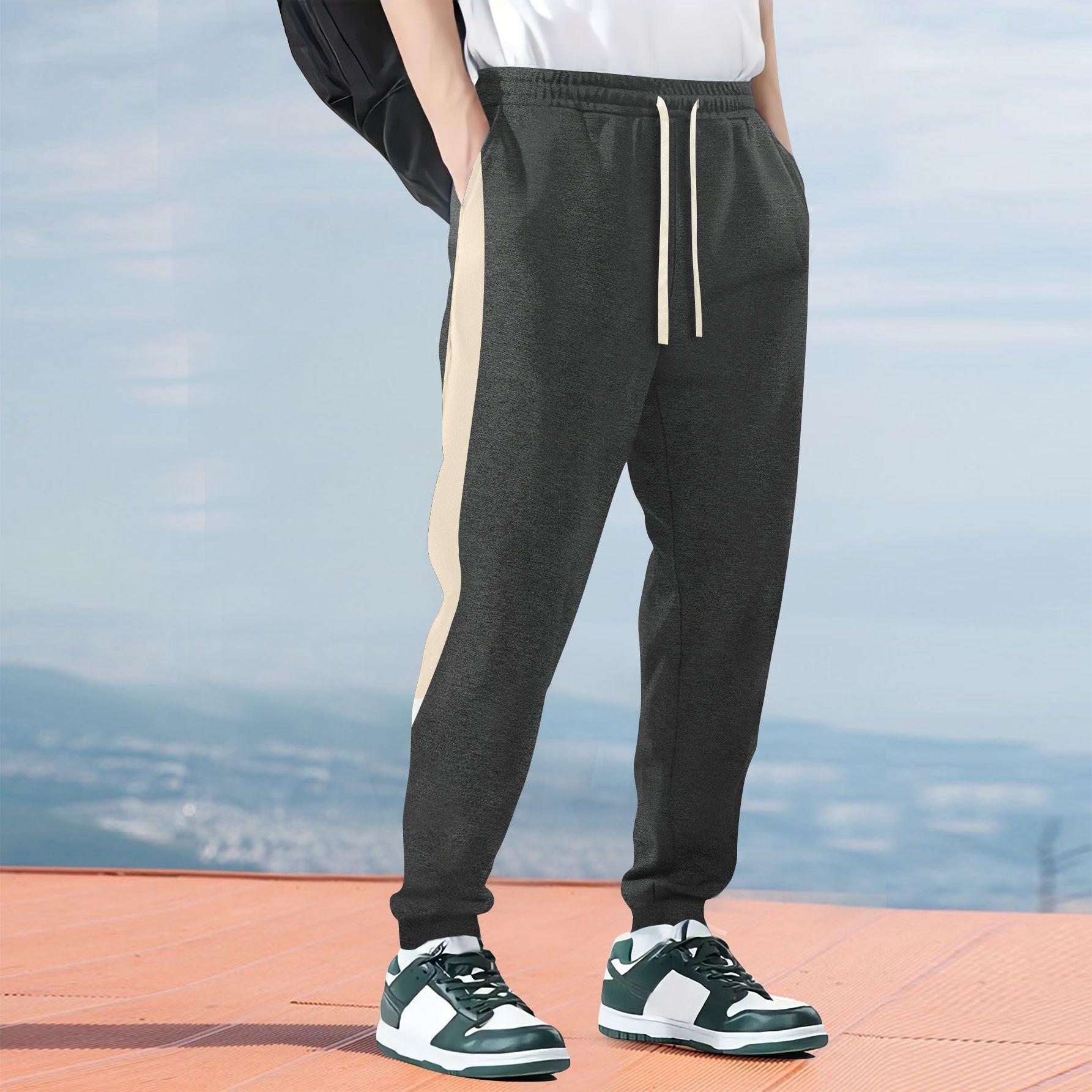 Men's relaxed fit jogger pants cotton blend with contrast side stripes and adjustable drawstring waist