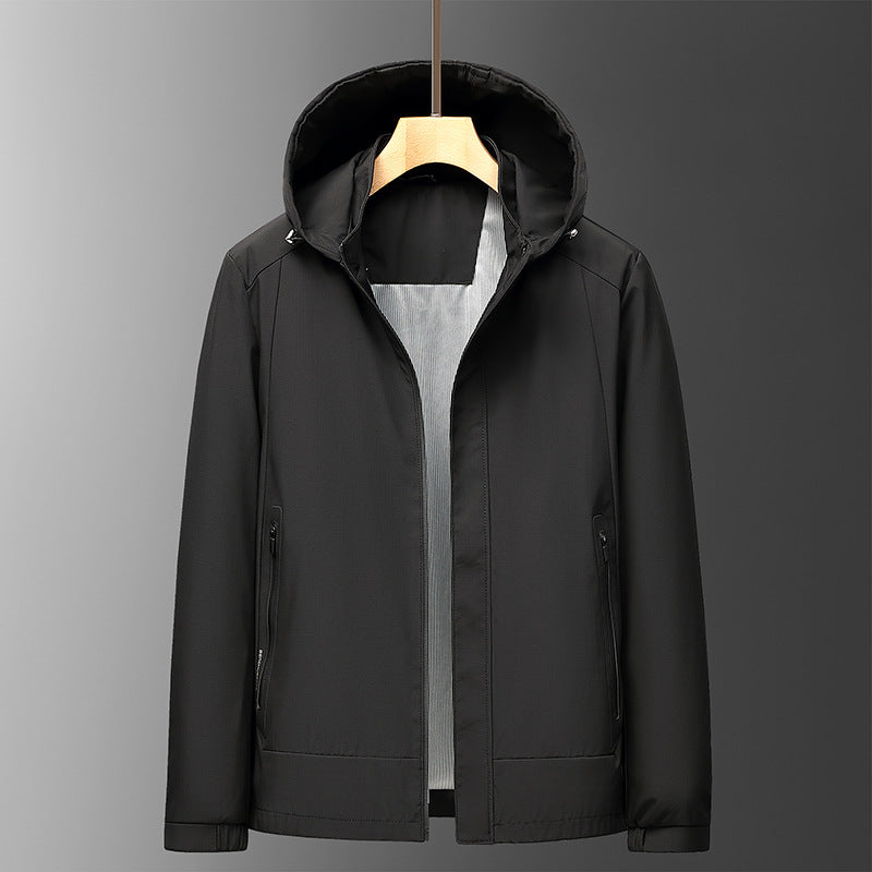 Men's relaxed fit hooded jacket water-resistant shell zippered pockets lightweight spring outdoor layer