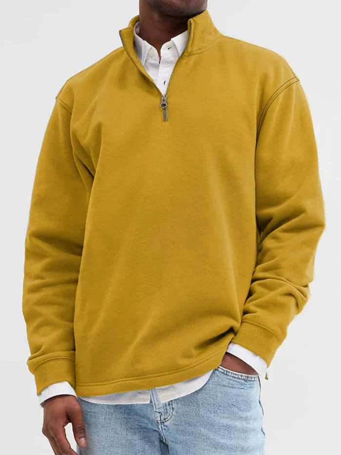Men's cotton blend sweatshirt stand collar zip front relaxed fit casual all-season comfort