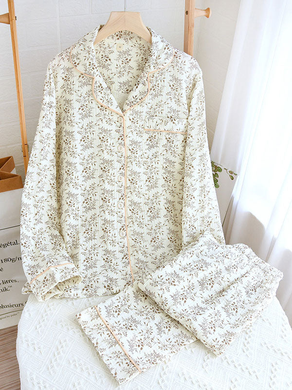 Women's floral two-piece pajama set relaxed fit soft print timeless elegant sleepwear comfort