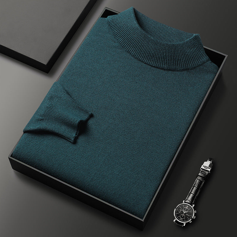 Men's slim fit half turtleneck winter knit sweater, versatile ribbed pullover for formal and casual wear