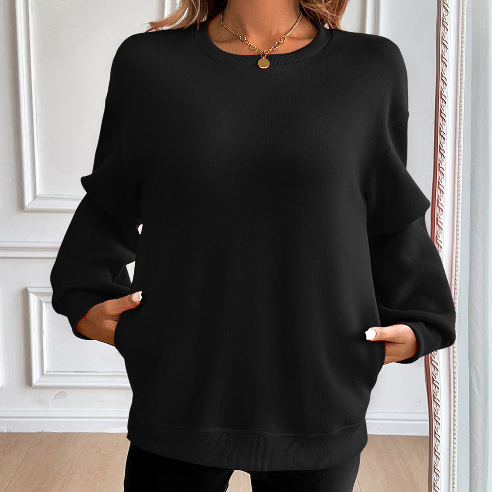 Women's loose fit cotton blend sweatshirt casual everyday style with front pockets