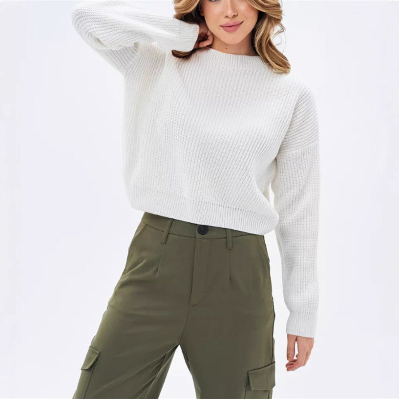 Women's oversized knit sweater cozy relaxed fit ribbed hem cuffs casual soft plush layer
