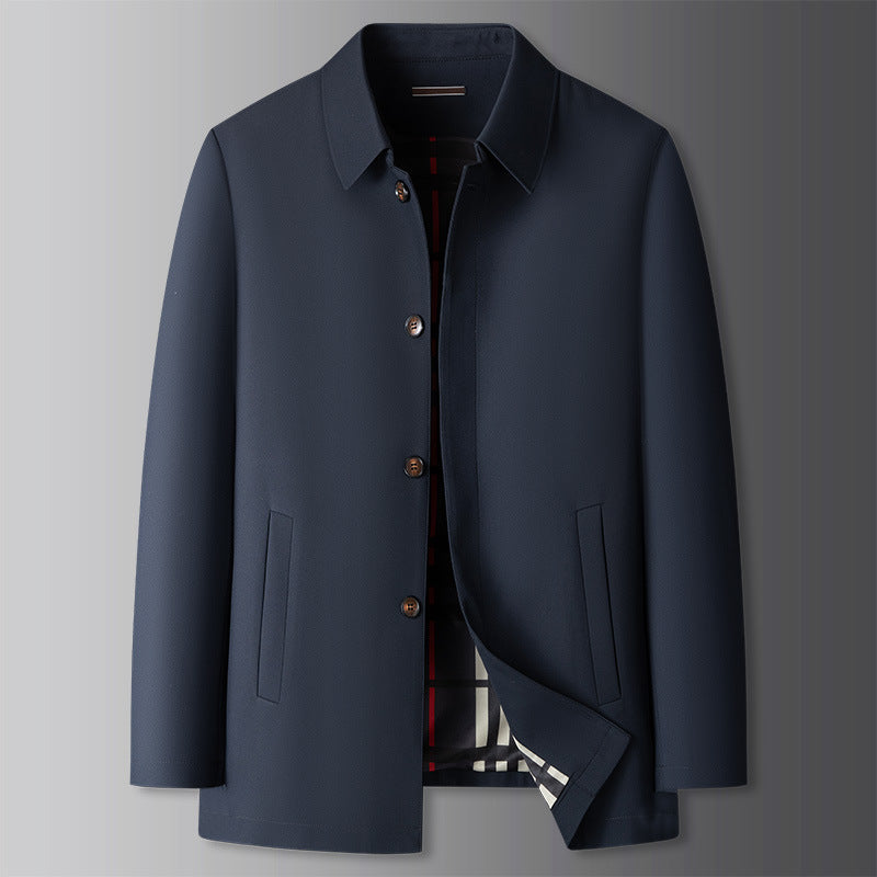 Men's lightweight navy half-length rain coat, comfort fit, water-resistant polyester for spring wear