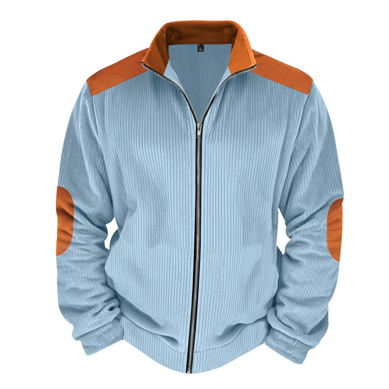 Men's regular fit quilted jacket with zipper front, ribbed texture and contrast detailing