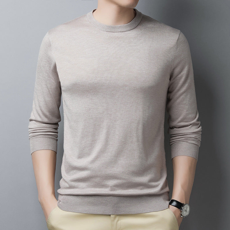 Men's slim fit silk wool blend long sleeve tee with ribbed neck and cuffs in refined luxury style